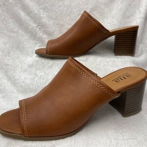 a.n.a Brown Leather Block Heel Mules
